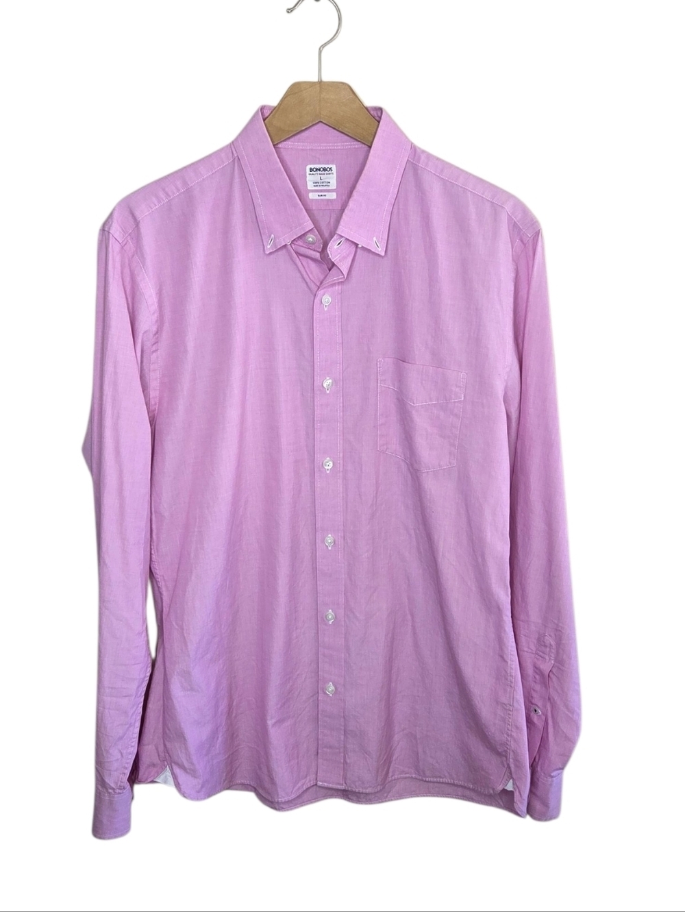 Bonobos Slim Fit Pink Long Sleeve Button Down Collar Shirt Size Large Preppy